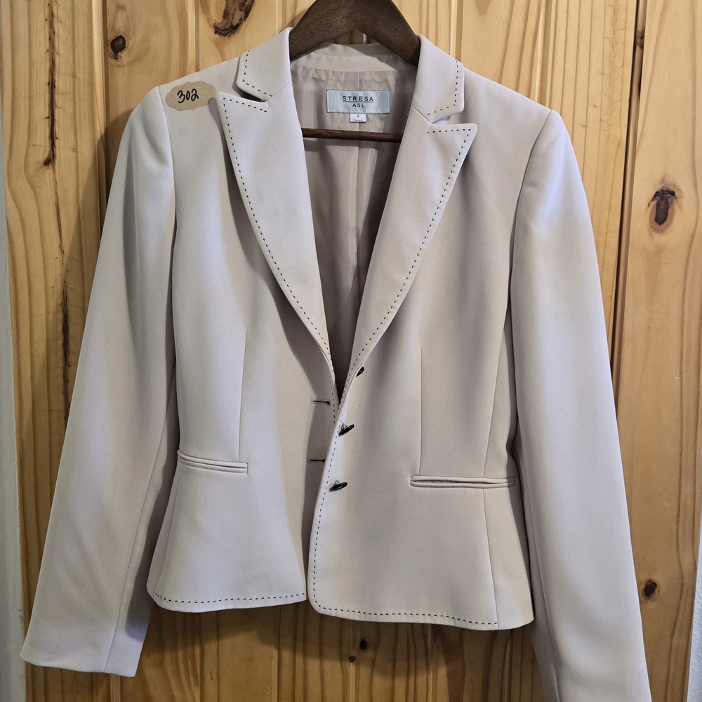 Stresa ASL Womens Cream Pick Stitch Two Button Blazer Jacket Size 4 RN 106409
